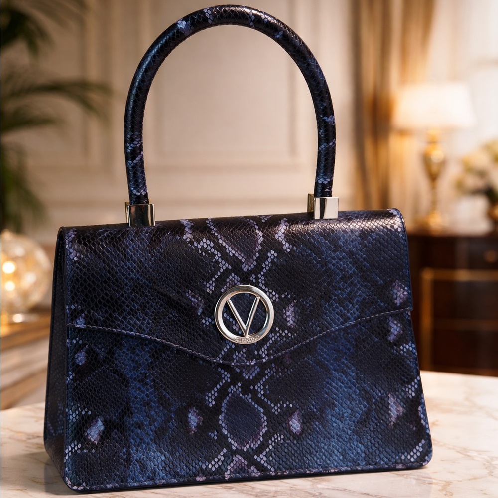Valentino Blue Melanie Python-Embossed Leather Sa… - image 1